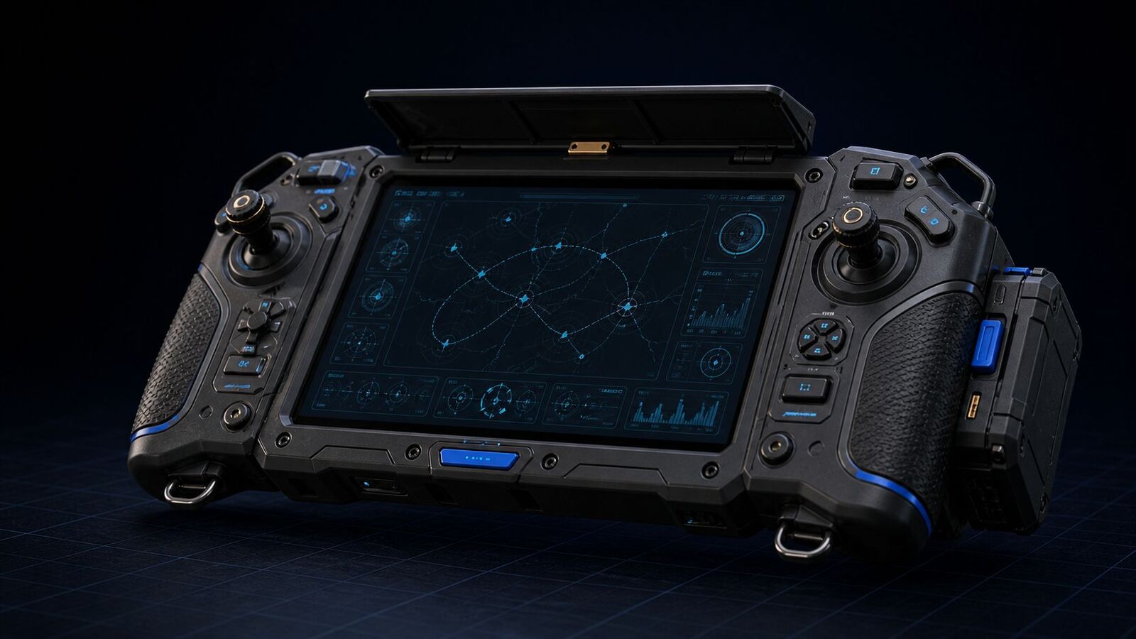 Concept render of HIVE, a rugged handheld controller with a large screen