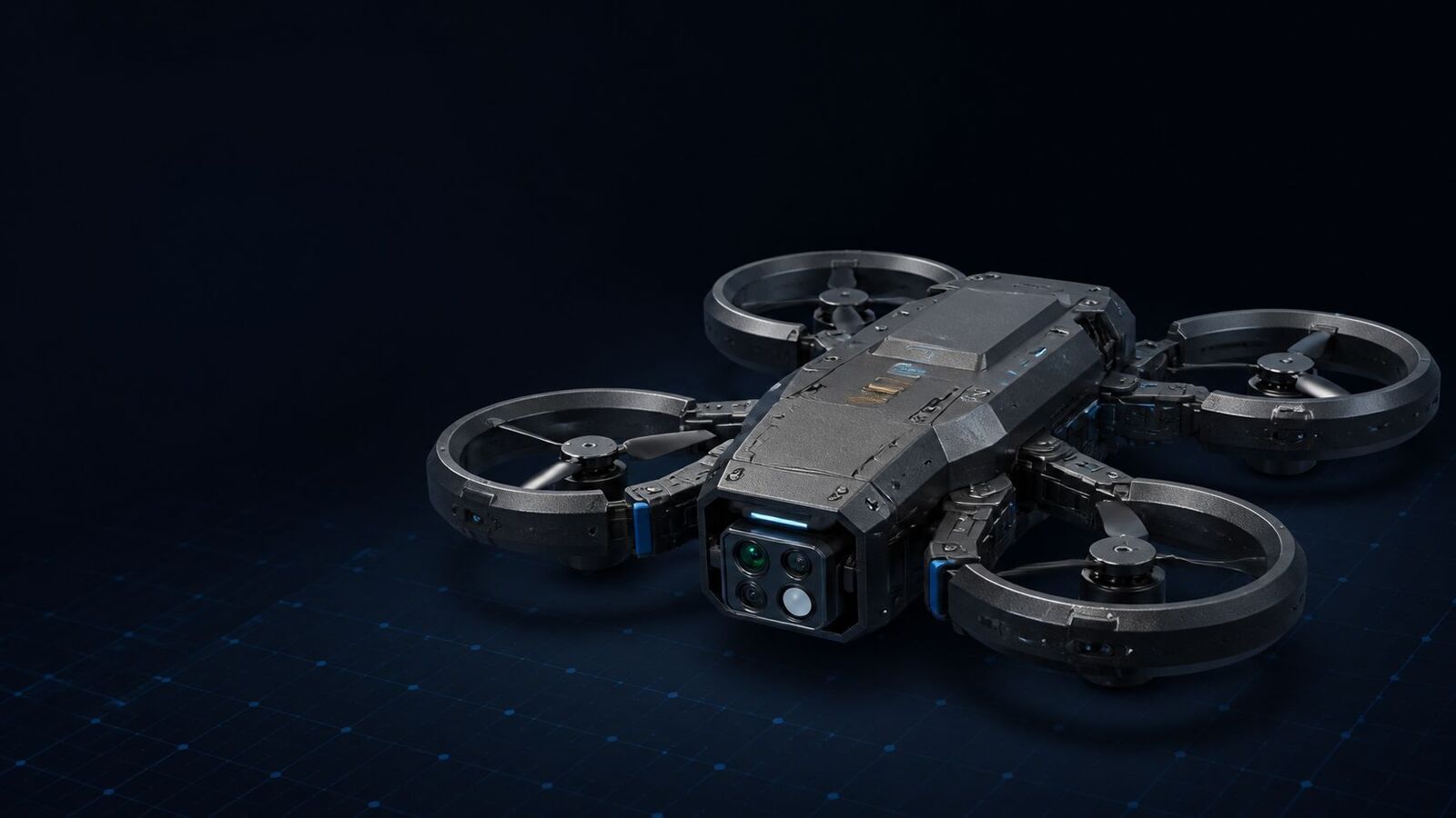 Concept render of Ladybug, a compact four-rotor interceptor